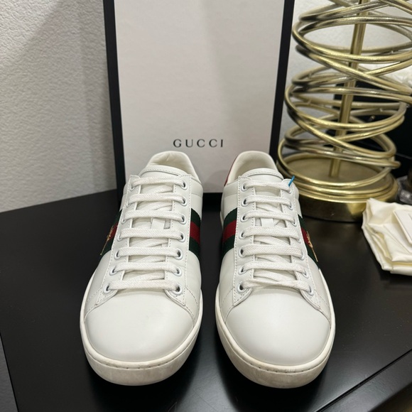Gucci Ace Embroidered Bee Web Sneaker Leather White 36 - Picture 2 of 8